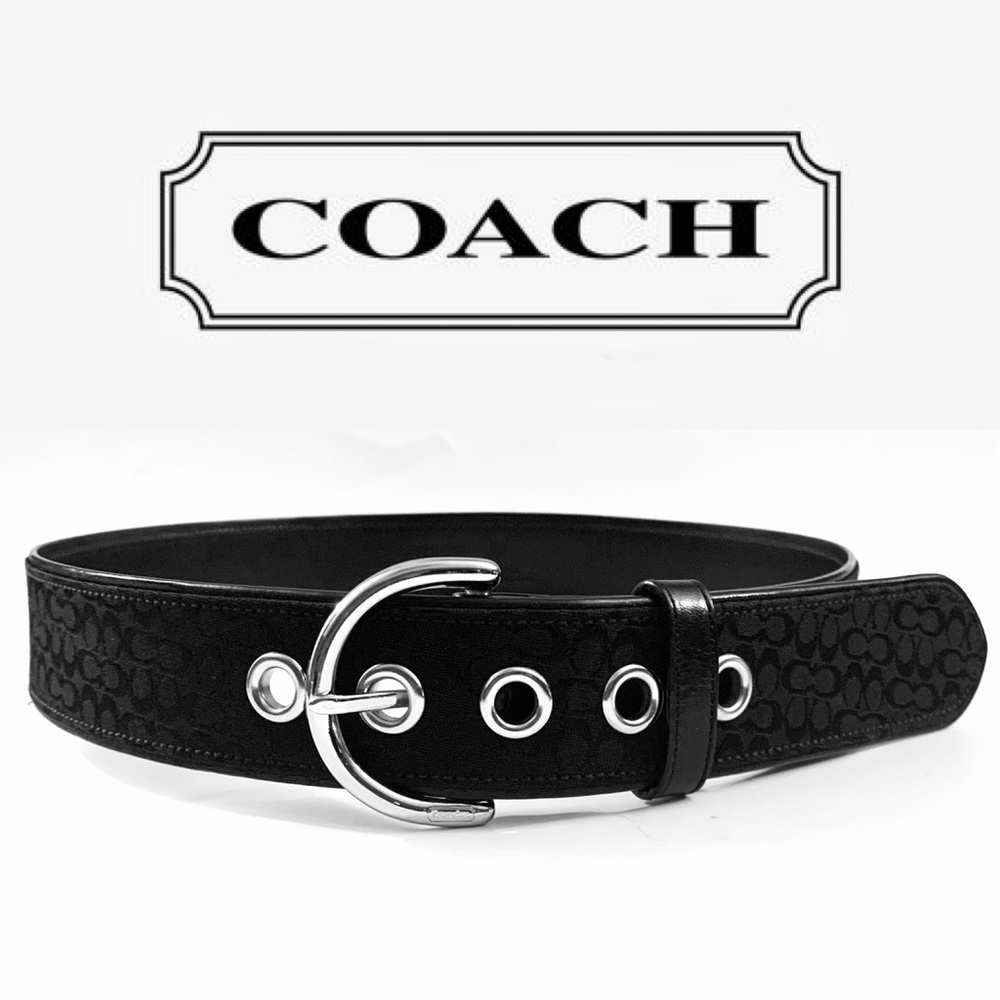 Coach Signature C Jacquard Leather Belt in Black. Size S.